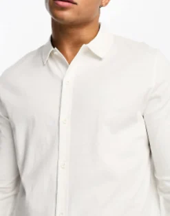 Polo Shirts*DESIGN Long Sleeve Jersey Shirt In Cream Coconut Milk