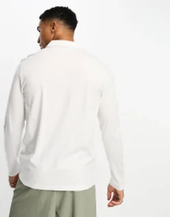 Polo Shirts*DESIGN Long Sleeve Jersey Shirt In Cream Coconut Milk
