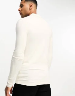 Polo Shirts*DESIGN Long Sleeve Muscle Fit Polo In Cream Eggnog
