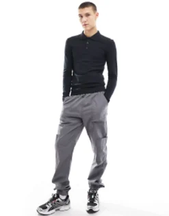 Polo Shirts*DESIGN Long Sleeve Muscle Fit Polo In Black