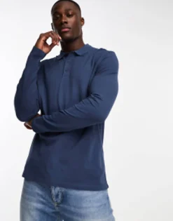 Polo Shirts*DESIGN Long Sleeve Pique Polo In Navy Big Dipper