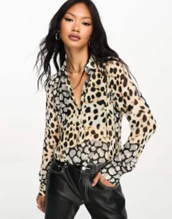 Shirts*DESIGN Long Sleeve Soft Shirt In Mixed Animal Scarf Print Multi