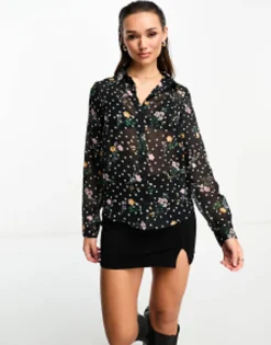 Shirts*DESIGN Long Sleeve Soft Shirt In Mixed Floral Spot Print