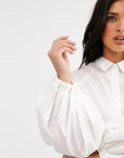 Shirts*DESIGN Long Volume Sleeve Shirt In Cotton In White