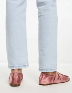 Flat Shoes*DESIGN Los Angeles Ruched Ballet With Elastic Strap In Rose Rose Pink