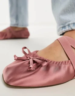 Flat Shoes*DESIGN Los Angeles Ruched Ballet With Elastic Strap In Rose Rose Pink