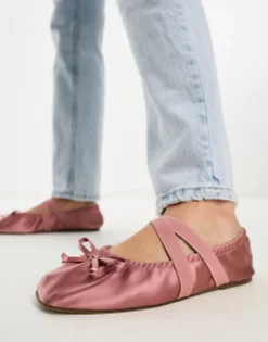 Flat Shoes*DESIGN Los Angeles Ruched Ballet With Elastic Strap In Rose Rose Pink