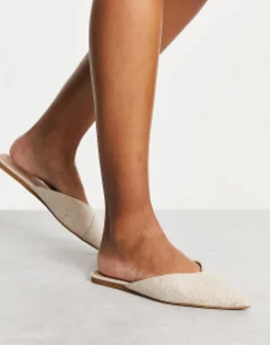 Flat Shoes*DESIGN Luna Pointed Ballet Mules In Natural Fabrication