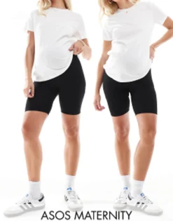 Shorts*Maternity Design 2 Pack Basic Legging Shorts In Black