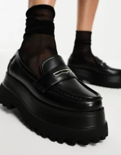 Loafers*DESIGN Maverick Super Chunky Metal Trim Loafer In Black