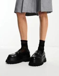Loafers*DESIGN Maverick Super Chunky Metal Trim Loafer In Black