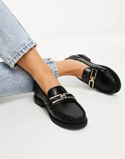 Loafers*DESIGN Melodic Slim Loafer With Chain In Black