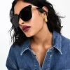 Sunglasses*DESIGN Metal Temple Cat Eye Sunglasses In Black