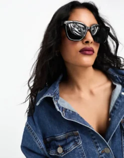 Sunglasses*DESIGN Metal Temple Cat Eye Sunglasses In Black
