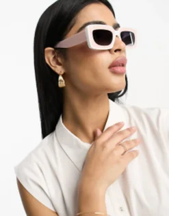 Sunglasses*DESIGN Mid Square Sunglasses With Tramline Detail In Pink