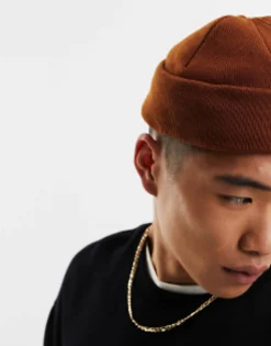 Beanies*DESIGN Mini Fisherman Ribbed Beanie In Tobacco