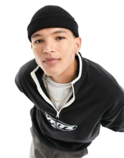 Beanies*DESIGN Mini Fisherman Ribbed Beanie In Black