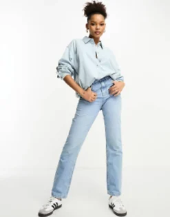Shirts*DESIGN Minimal Denim Shirt In Bleach Wash