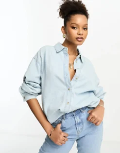 Shirts*DESIGN Minimal Denim Shirt In Bleach Wash