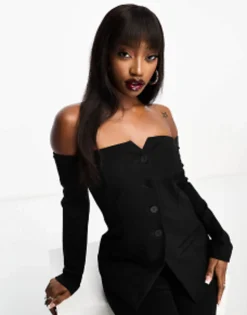 Shirts*DESIGN Mix & Match Bardot Suit In Black