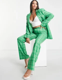 Suits & Tailoring*DESIGN Mix & Match Tall Grandad Suit In Green Check
