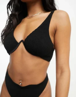 Swimwear & Beachwear*DESIGN Mix And Match Crinkle Monowire Bikini Top In Black