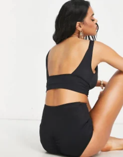 Swimwear & Beachwear*DESIGN Mix And Match Deep Band Side Ruched Crop Bikini Top In Black