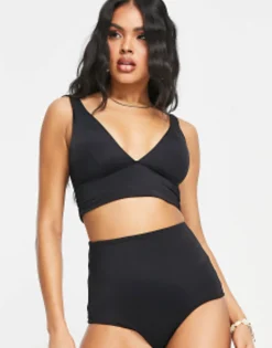 Swimwear & Beachwear*DESIGN Mix And Match Deep Band Side Ruched Crop Bikini Top In Black