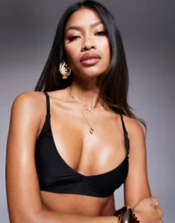 Swimwear & Beachwear*DESIGN Mix And Match Skinny Crop Bikini Top In Black