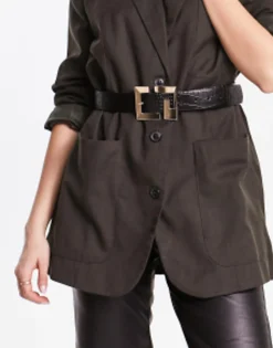 Belts*DESIGN Monogram Buckle Croc Belt In Black