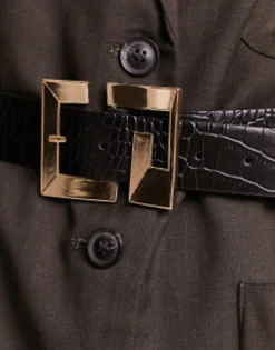 Belts*DESIGN Monogram Buckle Croc Belt In Black