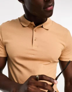Polo Shirts*DESIGN Muscle Fit Polo Shirt In Tan Biscuit