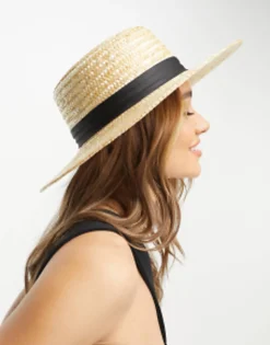 Hats*DESIGN Natural Straw Easy Boater With Size Adjuster With Twisted Black Band Beige