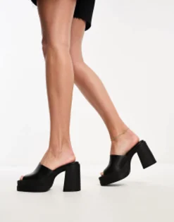 Sandals*DESIGN Nevada Chunky Platform High Heeled Mules In Black
