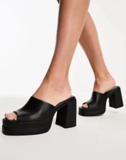Sandals*DESIGN Nevada Chunky Platform High Heeled Mules In Black