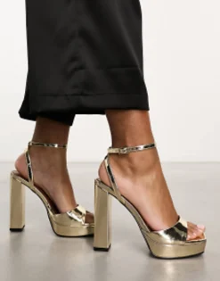 Sandals*DESIGN Noun Platform Barely There Heeled Sandals In Gold Gold Mirror