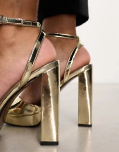 Sandals*DESIGN Noun Platform Barely There Heeled Sandals In Gold Gold Mirror