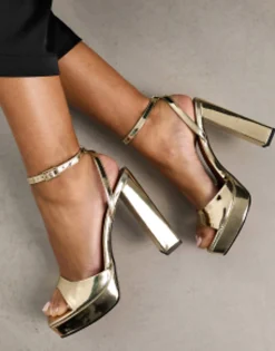 Sandals*DESIGN Noun Platform Barely There Heeled Sandals In Gold Gold Mirror