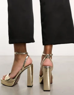 Sandals*DESIGN Noun Platform Barely There Heeled Sandals In Gold Gold Mirror