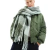 Scarves*DESIGN Oversized Fluffy Scarf In Green Check Light Green
