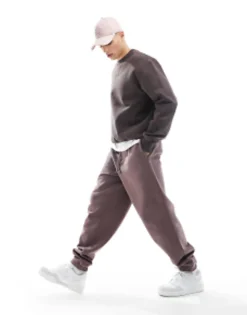 Tracksuits*DESIGN Oversized Heavyweight Joggers In Washed Brown Peppercorn