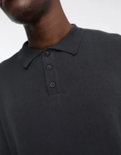 Polo Shirts*DESIGN Oversized Knitted Essential Rib Polo Jumper In Charcoal