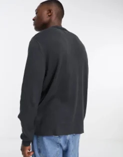 Polo Shirts*DESIGN Oversized Knitted Essential Rib Polo Jumper In Charcoal