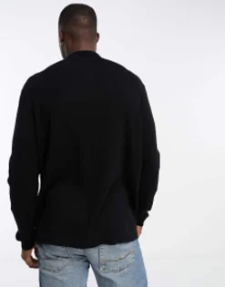 Polo Shirts*DESIGN Oversized Knitted Essential Rib Polo Jumper In Black