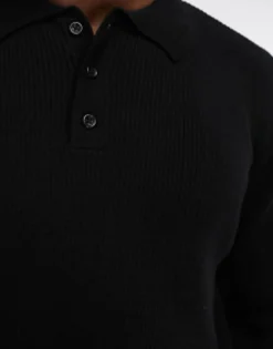 Polo Shirts*DESIGN Oversized Knitted Essential Rib Polo Jumper In Black