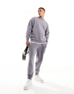 Tracksuits*DESIGN Oversized Mix & Match In Washed Charcoal With Embroidery