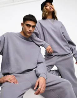 Tracksuits*DESIGN Oversized Mix & Match In Washed Charcoal With Embroidery