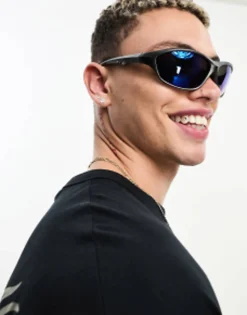 Sunglasses*DESIGN Oversized Racer Sunglasses In Gunmetal Grey