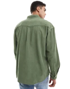 Tall*DESIGN Oversized 90S Style Cord Shirt In Sage Green