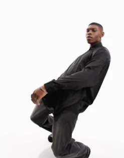 Tall*DESIGN Oversized Satin Shirt In Black